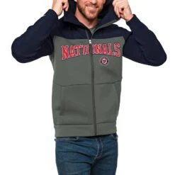 Men's Washington Nationals Antigua Navy/Steel Wordmark Protect Full-Zip Hoodie