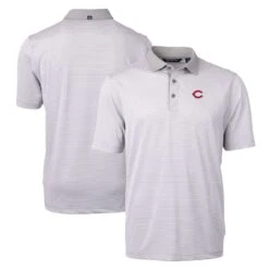 Men's Cincinnati Reds Cutter & Buck Gray/White Virtue Eco Pique Micro Stripe Recycled Polo