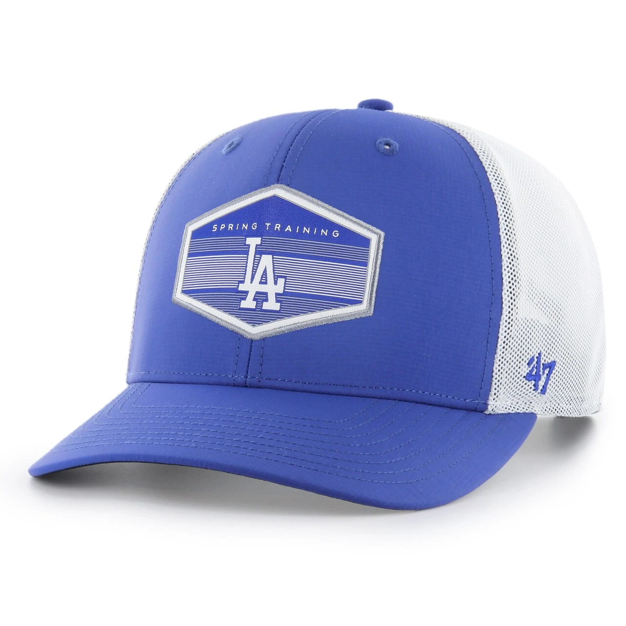 Men's Los Angeles Dodgers '47 Royal/White Spring Training Burgess Trucker Snapback Hat 3 Men's Los Angeles Dodgers '47 Royal/White Spring Training Burgess Trucker Snapback Hat