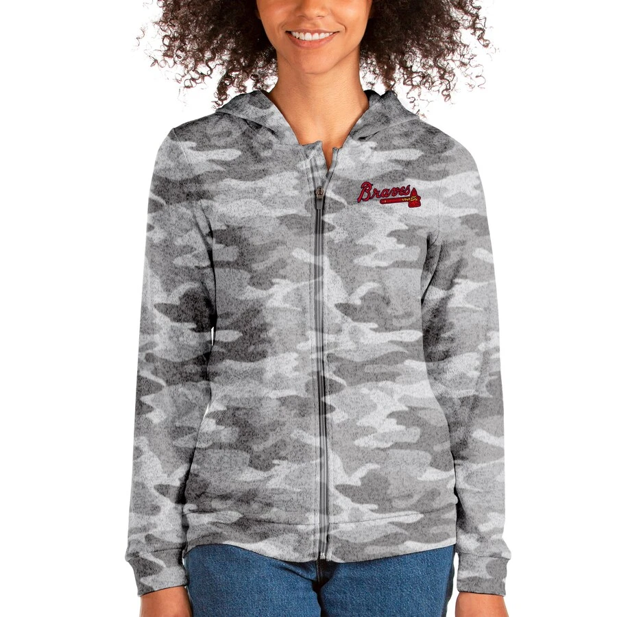 Women's Atlanta Braves Antigua Camo Team Absolute Full-Zip Hoodie 3 Women's Atlanta Braves Antigua Camo Team Absolute Full-Zip Hoodie