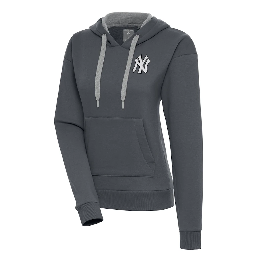 Women's New York Yankees Antigua Charcoal Brushed Metallic Victory Pullover Hoodie 3 Women's New York Yankees Antigua Charcoal Brushed Metallic Victory Pullover Hoodie