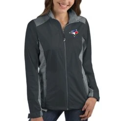 Women's Toronto Blue Jays Antigua Charcoal Revolve Full-Zip Jacket