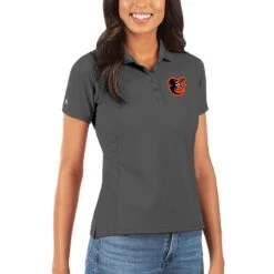 Women's Baltimore Orioles Antigua Gray Legacy Pique Polo