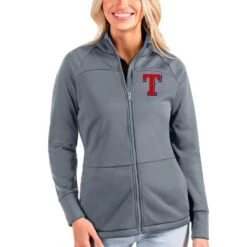 Women's Texas Rangers Antigua Gray Links Full-Zip Golf Jacket