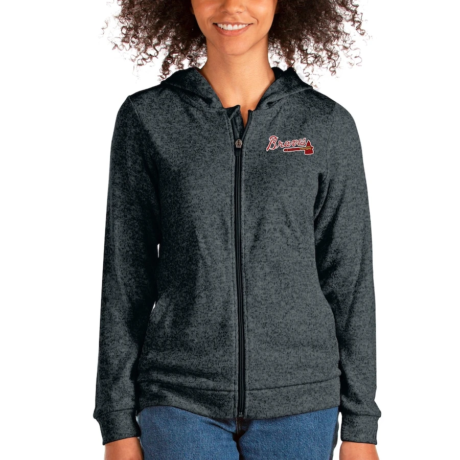 Women's Antigua Heathered Charcoal Atlanta Braves Team Absolute Full-Zip Hoodie 3 Women's Antigua Heathered Charcoal Atlanta Braves Team Absolute Full-Zip Hoodie