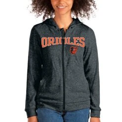Women's Baltimore Orioles Antigua Heathered Charcoal Wordmark Absolute Full-Zip Hoodie