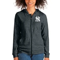 Women's Antigua Heathered Charcoal New York Yankees Team Absolute Full-Zip Hoodie