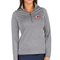 Women's Cincinnati Reds Antigua Heathered Gray Pace Half-Zip Pullover Jacket