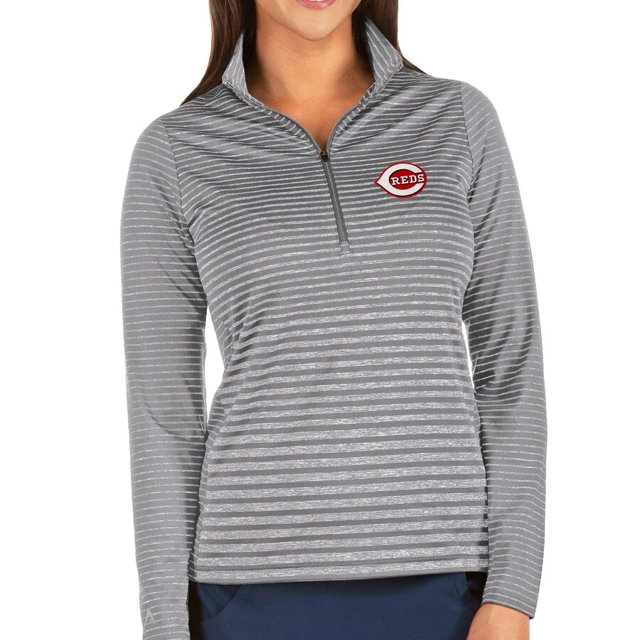 Women's Cincinnati Reds Antigua Heathered Gray Pace Half-Zip Pullover Jacket 3 Women's Cincinnati Reds Antigua Heathered Gray Pace Half-Zip Pullover Jacket
