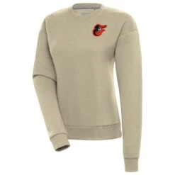 Women's Baltimore Orioles Antigua Khaki Victory Pullover Sweatshirt