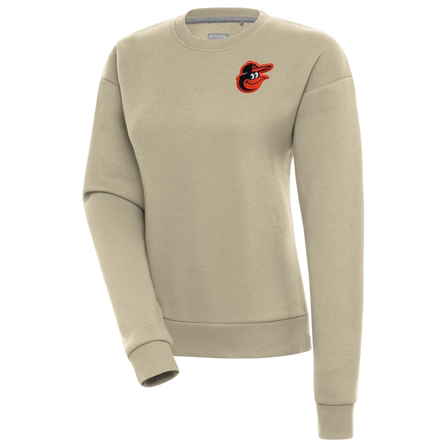 Women's Baltimore Orioles Antigua Khaki Victory Pullover Sweatshirt 3 Women's Baltimore Orioles Antigua Khaki Victory Pullover Sweatshirt