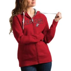 Women's Cincinnati Reds Antigua Red Team Logo Victory Full-Zip Hoodie