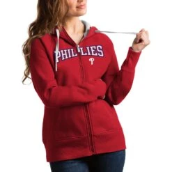 Women's Philadelphia Phillies Antigua Red Team Logo Victory Full-Zip Hoodie