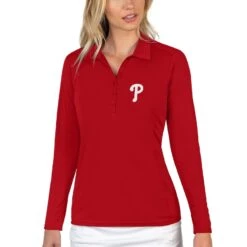 Women's Philadelphia Phillies Antigua Red Tribute Long Sleeve Polo