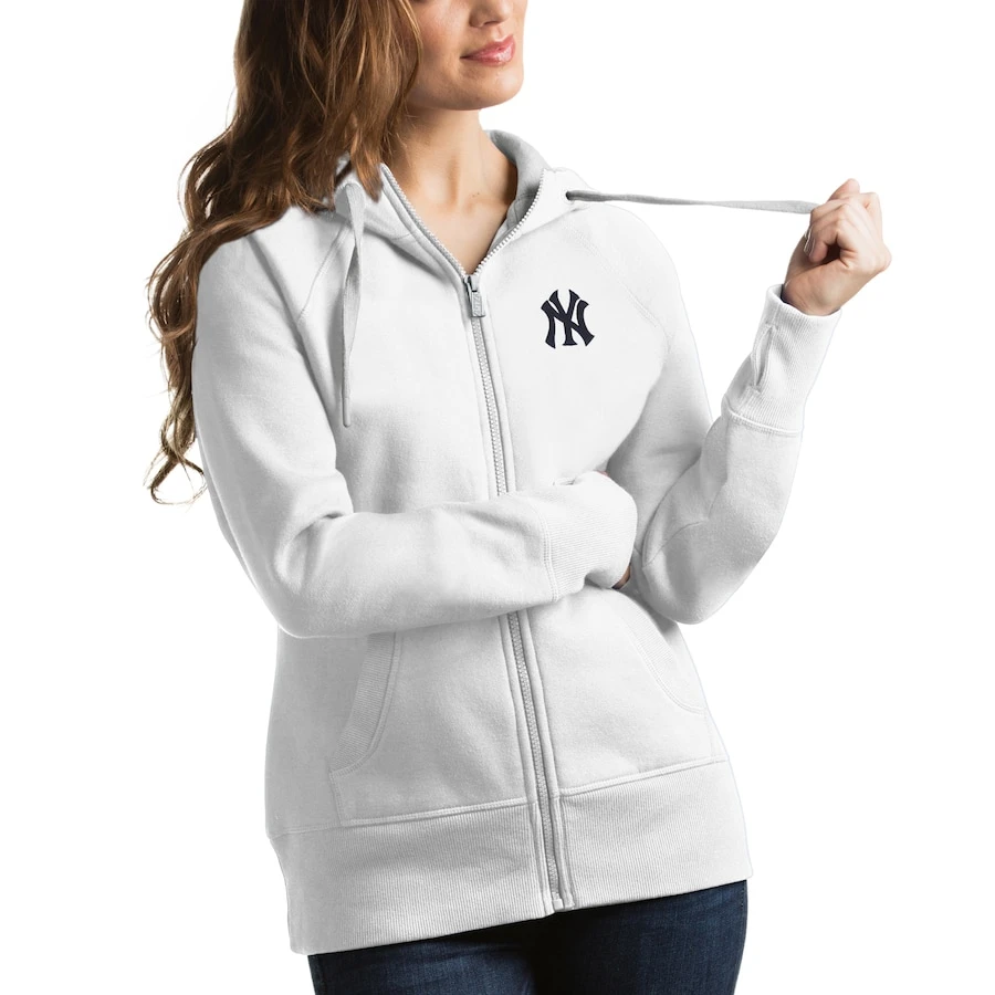 Women's New York Yankees Antigua White Victory Full-Zip Hoodie 3 Women's New York Yankees Antigua White Victory Full-Zip Hoodie