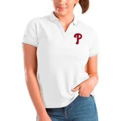Women's Philadelphia Phillies Antigua White Affluent Polo