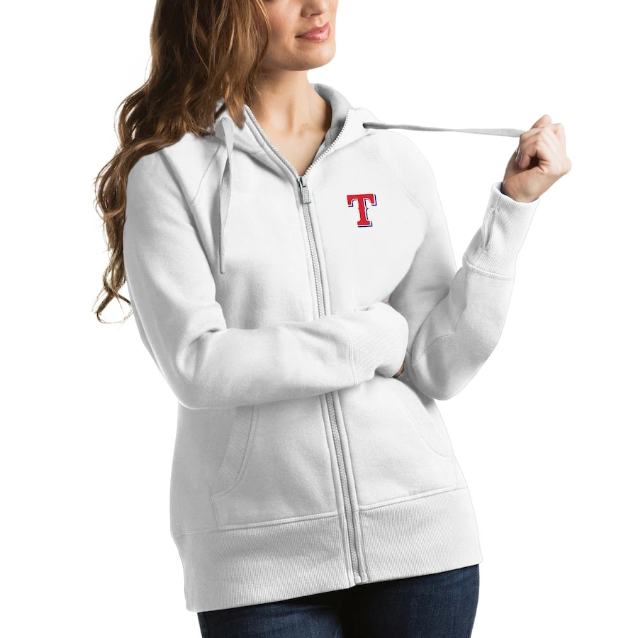 Women's Texas Rangers Antigua White Victory Full-Zip Hoodie 3 Women's Texas Rangers Antigua White Victory Full-Zip Hoodie