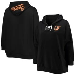 Profile Women's Baltimore Orioles Black Plus Size Lace-Up V-Neck Pullover Hoodie