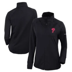 Women's Philadelphia Phillies Columbia Black Omni-Wick Greenkeeper Full-Zip Jacket