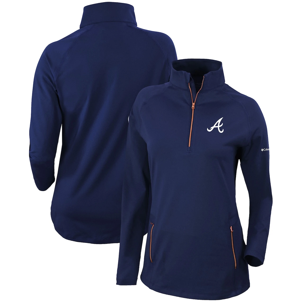 Women's Atlanta Braves Columbia Navy Omni-Wick Outward Nine Quarter-Zip Pullover Top 3 Women's Atlanta Braves Columbia Navy Omni-Wick Outward Nine Quarter-Zip Pullover Top