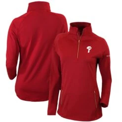 Women's Philadelphia Phillies Columbia Red Omni-Wick Outward Nine Quarter-Zip Pullover Jacket