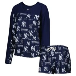 Women's New York Yankees Concepts Sport Navy Breakthrough Long Sleeve V-Neck T-Shirt & Shorts Sleep Set