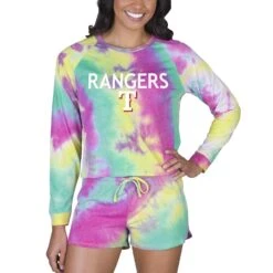 Women's Texas Rangers Concepts Sport Velodrome Tie-Dye Long Sleeve Top & Shorts Set