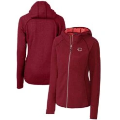 Women's Cincinnati Reds Cutter & Buck Cardinal Americana Logo Mainsail Sweater-Knit Full-Zip Hoodie