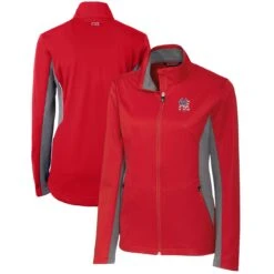 Women's New York Yankees Cutter & Buck Cardinal Americana Logo Navigate Softshell Full-Zip Jacket