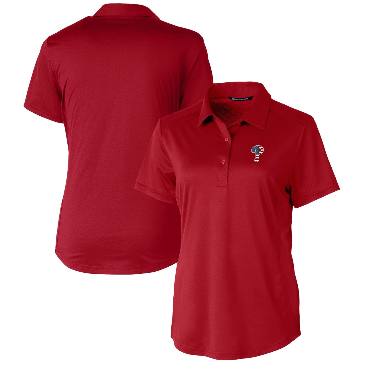 Women's Philadelphia Phillies Cutter & Buck Cardinal Americana Logo Prospect DryTec Textured Stretch Polo 3 Women's Philadelphia Phillies Cutter & Buck Cardinal Americana Logo Prospect DryTec Textured Stretch Polo