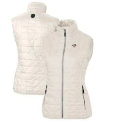 Women's Toronto Blue Jays Cutter & Buck Cream Rainier PrimaLoft Eco Full-Zip Puffer Vest