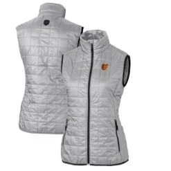 Women's Baltimore Orioles Cutter & Buck Gray Rainier PrimaLoft Eco Full-Zip Puffer Vest