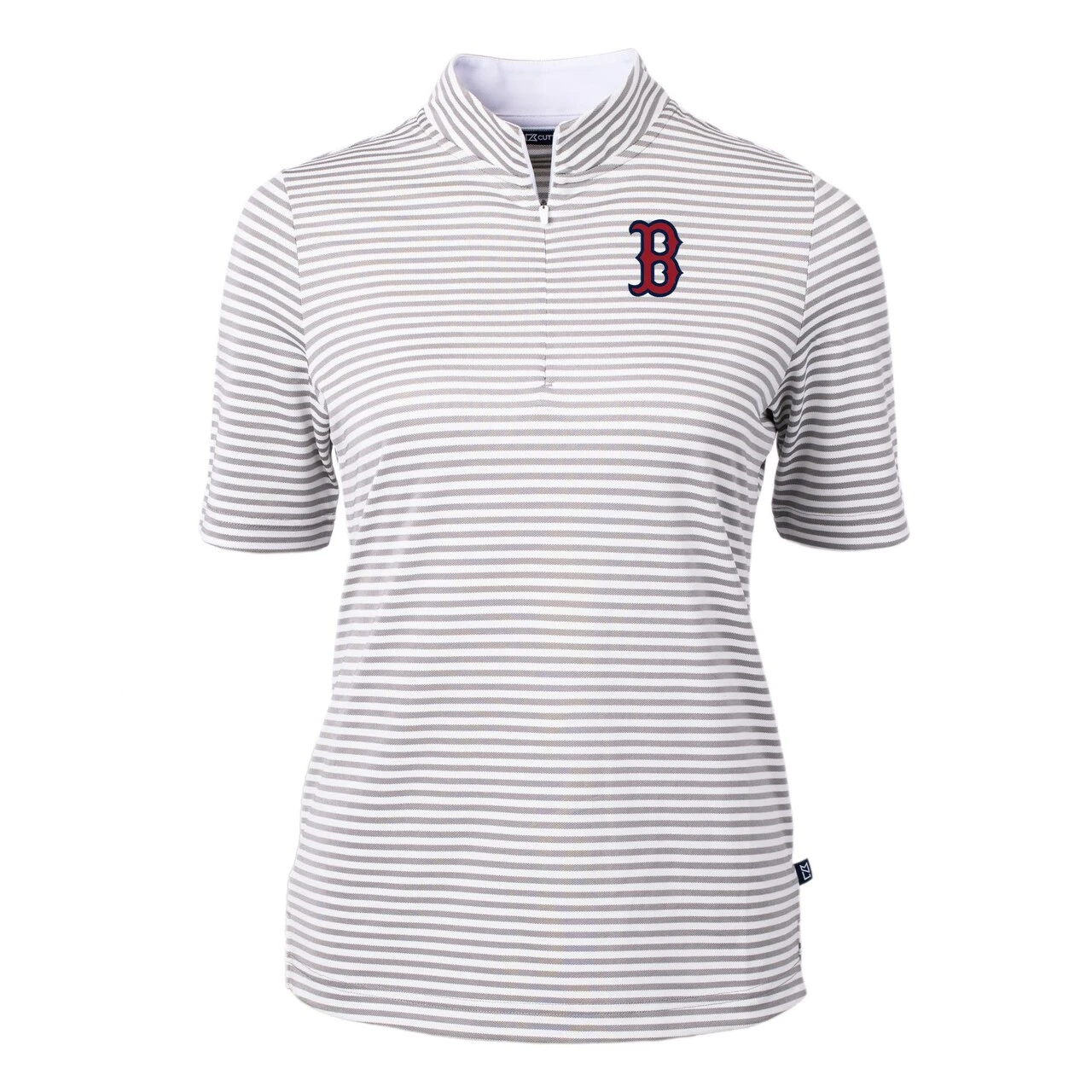 Women's Boston Red Sox Cutter & Buck Gray Virtue Eco Pique Stripe Top 4 Women's Boston Red Sox Cutter & Buck Gray Virtue Eco Pique Stripe Top - Image 2