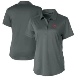 Women's Cincinnati Reds Cutter & Buck Gray Prospect Textured Stretch Polo