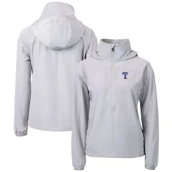Women's Texas Rangers Cutter & Buck Gray Charter Eco Recycled Half-Zip Anorak Jacket