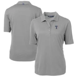 Women's Texas Rangers Cutter & Buck Gray DryTec Virtue Eco Pique Recycled Polo
