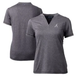 Women's Atlanta Braves Cutter & Buck Heather Charcoal DryTec Forge Stretch V-Neck Blade Top
