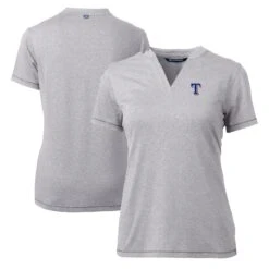 Women's Texas Rangers Cutter & Buck Heather Gray DryTec Forge Stretch V-Neck Blade Top