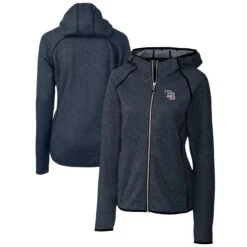 Women's Tampa Bay Rays Cutter & Buck Heather Navy Americana Logo Mainsail Sweater-Knit Full-Zip Hoodie