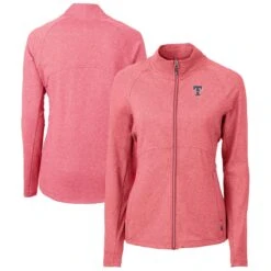 Women's Texas Rangers Cutter & Buck Heather Red Adapt Eco Knit Heather Recycled Full-Zip Top