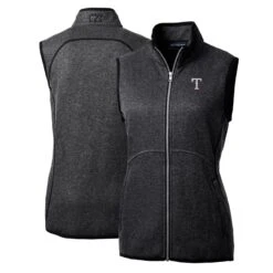 Women's Texas Rangers Cutter & Buck Heathered Charcoal Mainsail Sweater-Knit Full-Zip Vest