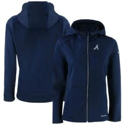 Women's Atlanta Braves Cutter & Buck Navy Evoke Eco Softshell Recycled Full-Zip Jacket
