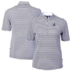 Women's Atlanta Braves Cutter & Buck Navy Virtue Eco Pique Stripe Top