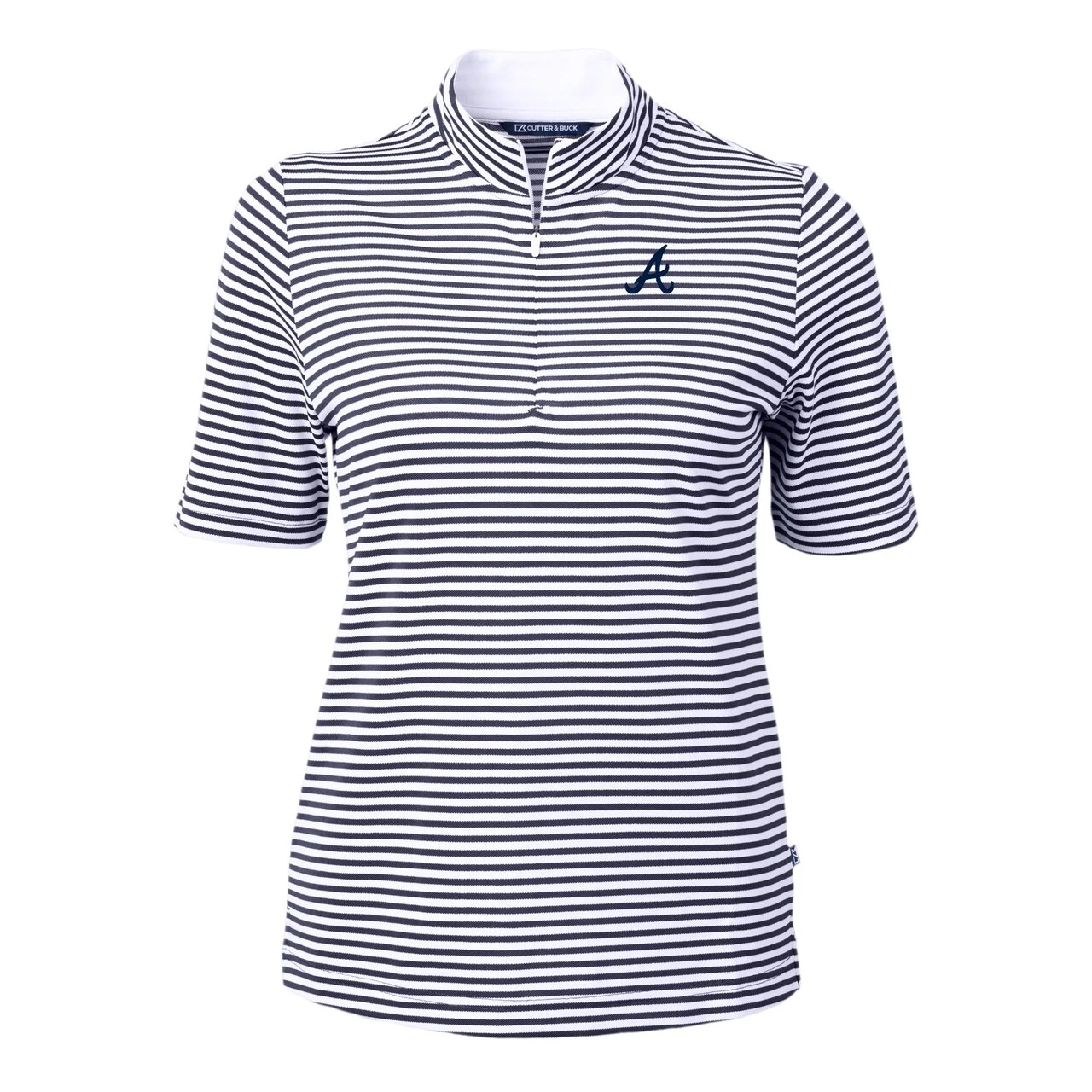 Women's Atlanta Braves Cutter & Buck Navy Virtue Eco Pique Stripe Top 4 Women's Atlanta Braves Cutter & Buck Navy Virtue Eco Pique Stripe Top - Image 2