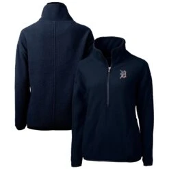 Women's Detroit Tigers Cutter & Buck Navy Americana Logo Cascade Eco Sherpa Fleece Half-Zip Pullover Jacket