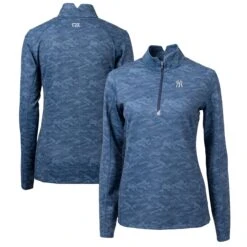 Women's New York Yankees Cutter & Buck Navy Traverse Camo Print Stretch Quarter-Zip Pullover Top