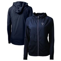 Women's Texas Rangers Cutter & Buck Navy Americana Logo Adapt Eco Knit Hybrid Recycled Full-Zip Hoodie