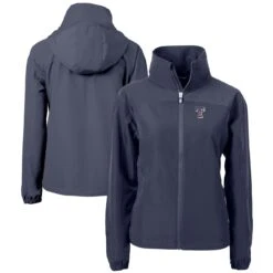 Women's Texas Rangers Cutter & Buck Navy Charter Eco Recycled Full-Zip Jacket