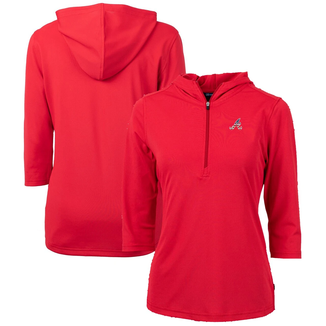 Women's Atlanta Braves Cutter & Buck Red Americana Logo DryTec Virtue Eco Pique Recycled Half-Zip Pullover Hoodie 3 Women's Atlanta Braves Cutter & Buck Red Americana Logo DryTec Virtue Eco Pique Recycled Half-Zip Pullover Hoodie