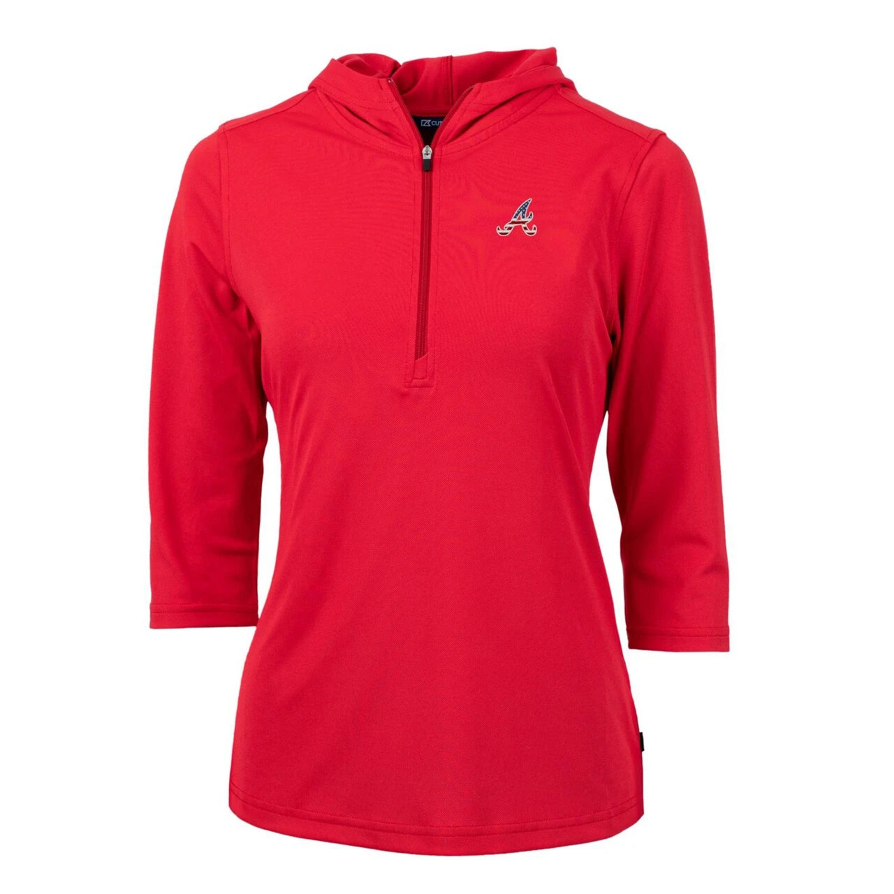 Women's Atlanta Braves Cutter & Buck Red Americana Logo DryTec Virtue Eco Pique Recycled Half-Zip Pullover Hoodie 4 Women's Atlanta Braves Cutter & Buck Red Americana Logo DryTec Virtue Eco Pique Recycled Half-Zip Pullover Hoodie - Image 2
